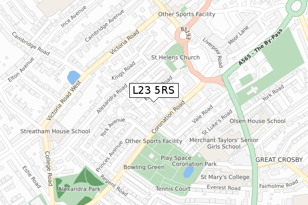 L23 5RS map - large scale - OS Open Zoomstack (Ordnance Survey)