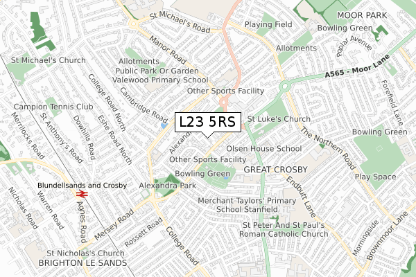 L23 5RS map - small scale - OS Open Zoomstack (Ordnance Survey)