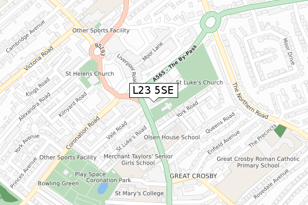 L23 5SE map - large scale - OS Open Zoomstack (Ordnance Survey)