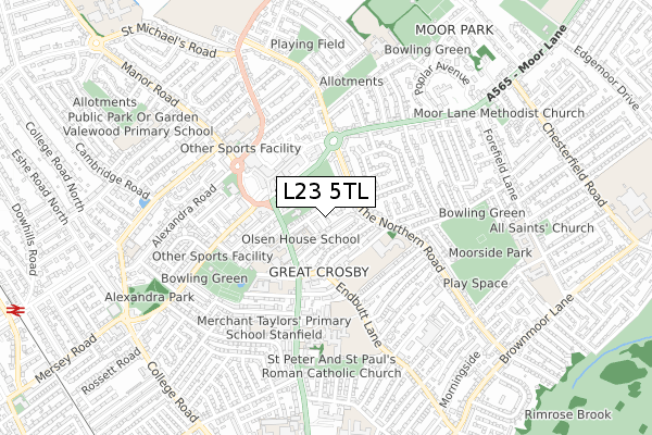 L23 5TL map - small scale - OS Open Zoomstack (Ordnance Survey)