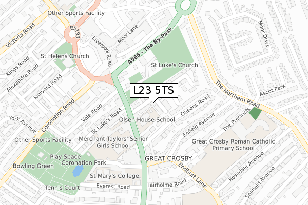 L23 5TS map - large scale - OS Open Zoomstack (Ordnance Survey)