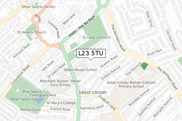 L23 5TU map - large scale - OS Open Zoomstack (Ordnance Survey)