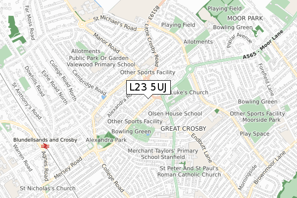 L23 5UJ map - small scale - OS Open Zoomstack (Ordnance Survey)