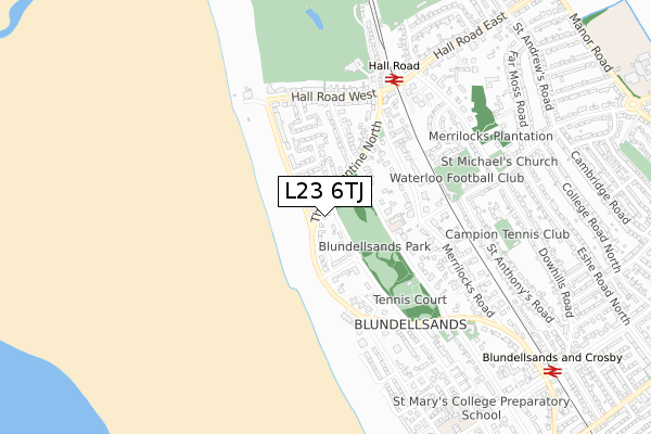 L23 6TJ map - small scale - OS Open Zoomstack (Ordnance Survey)