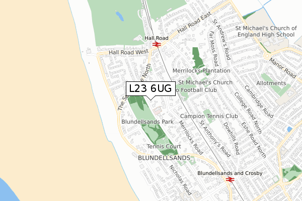 L23 6UG map - small scale - OS Open Zoomstack (Ordnance Survey)