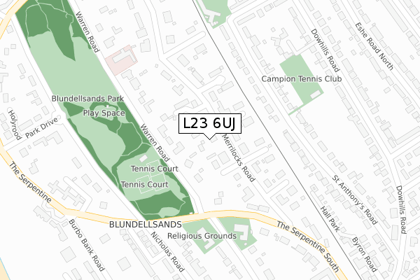 L23 6UJ map - large scale - OS Open Zoomstack (Ordnance Survey)