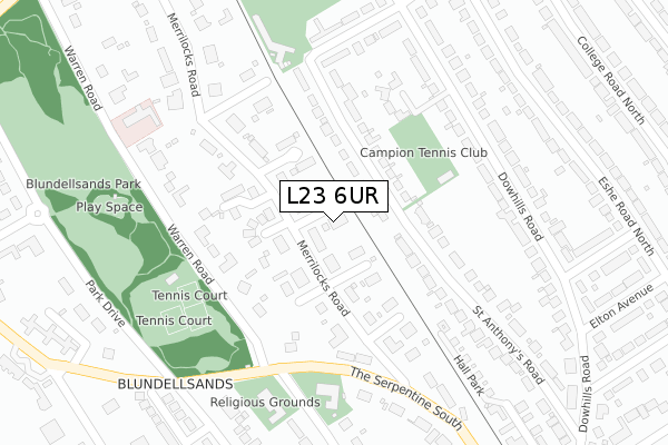 L23 6UR map - large scale - OS Open Zoomstack (Ordnance Survey)