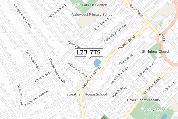 L23 7TS map - large scale - OS Open Zoomstack (Ordnance Survey)