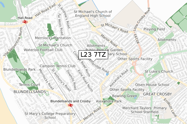 L23 7TZ map - small scale - OS Open Zoomstack (Ordnance Survey)