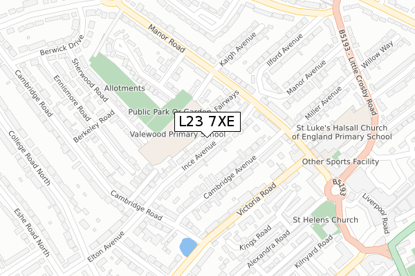 L23 7XE map - large scale - OS Open Zoomstack (Ordnance Survey)