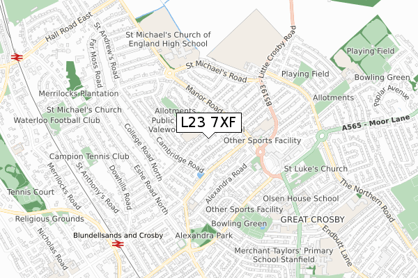 L23 7XF map - small scale - OS Open Zoomstack (Ordnance Survey)