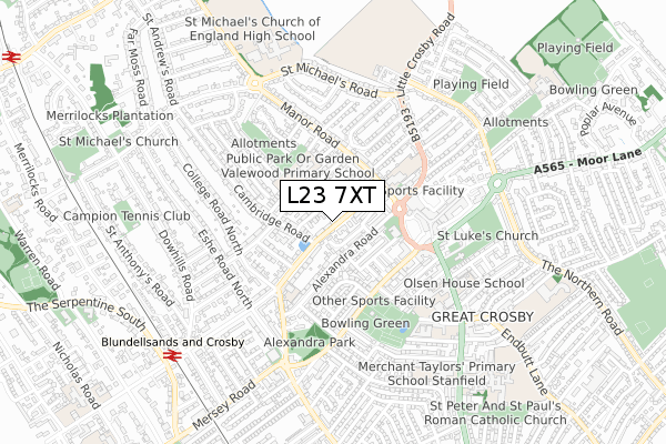 L23 7XT map - small scale - OS Open Zoomstack (Ordnance Survey)