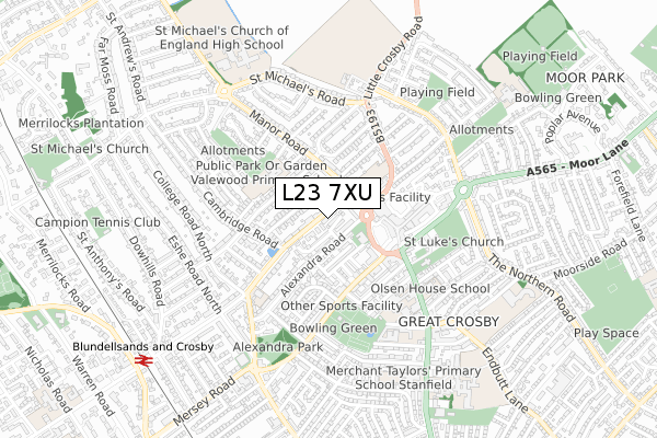 L23 7XU map - small scale - OS Open Zoomstack (Ordnance Survey)