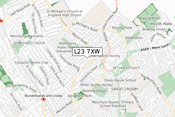 L23 7XW map - small scale - OS Open Zoomstack (Ordnance Survey)