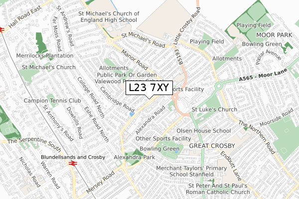 L23 7XY map - small scale - OS Open Zoomstack (Ordnance Survey)