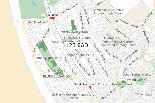 L23 8AD map - small scale - OS Open Zoomstack (Ordnance Survey) L23 8AD map - small scale - OS Open Zoomstack (Ordnance Survey)