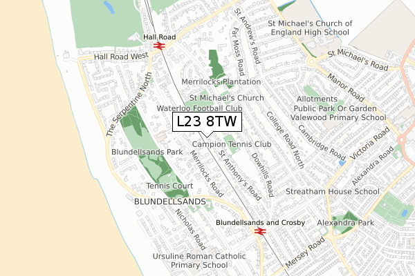 L23 8TW map - small scale - OS Open Zoomstack (Ordnance Survey) L23 8TW map - small scale - OS Open Zoomstack (Ordnance Survey)