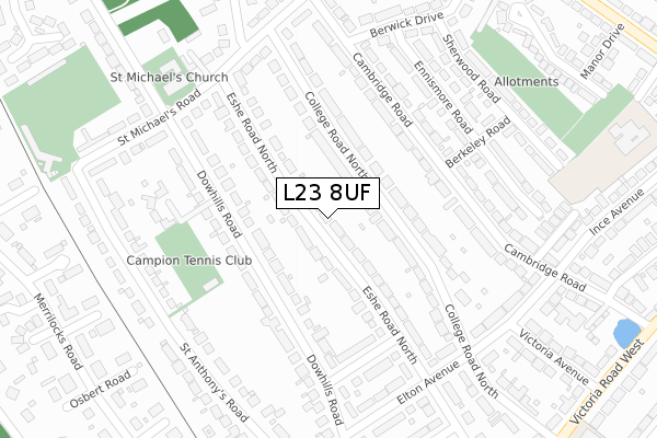 L23 8UF map - large scale - OS Open Zoomstack (Ordnance Survey)