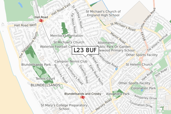 L23 8UF map - small scale - OS Open Zoomstack (Ordnance Survey)