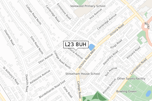 L23 8UH map - large scale - OS Open Zoomstack (Ordnance Survey)