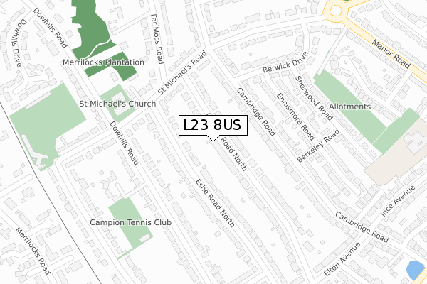 L23 8US map - large scale - OS Open Zoomstack (Ordnance Survey)