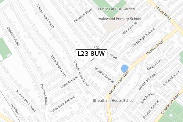 L23 8UW map - large scale - OS Open Zoomstack (Ordnance Survey)