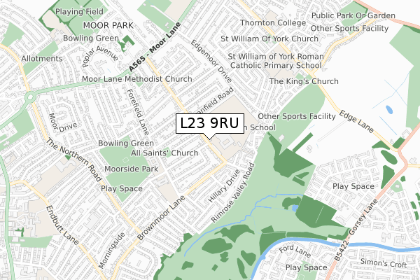 L23 9RU map - small scale - OS Open Zoomstack (Ordnance Survey)