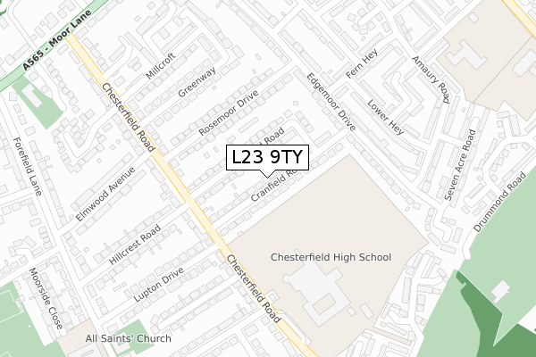 L23 9TY map - large scale - OS Open Zoomstack (Ordnance Survey)