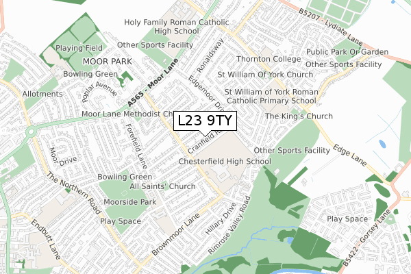 L23 9TY map - small scale - OS Open Zoomstack (Ordnance Survey)