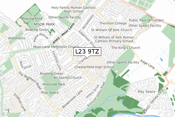 L23 9TZ map - small scale - OS Open Zoomstack (Ordnance Survey)