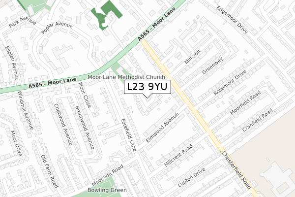 L23 9YU map - large scale - OS Open Zoomstack (Ordnance Survey)