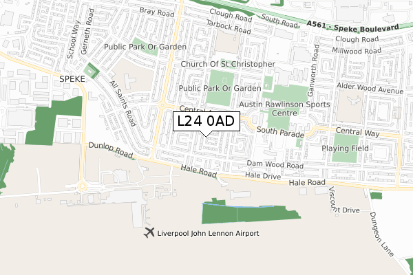 L24 0AD map - small scale - OS Open Zoomstack (Ordnance Survey)