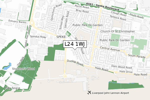 L24 1WJ map - small scale - OS Open Zoomstack (Ordnance Survey) L24 1WJ map - small scale - OS Open Zoomstack (Ordnance Survey)