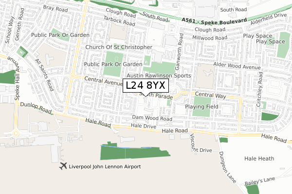 L24 8YX map - small scale - OS Open Zoomstack (Ordnance Survey)