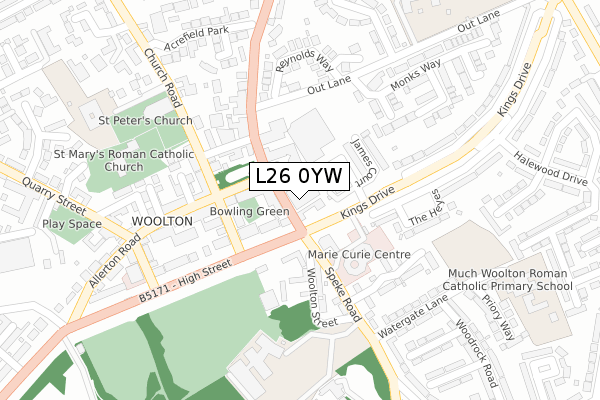 L26 0YW map - large scale - OS Open Zoomstack (Ordnance Survey)
