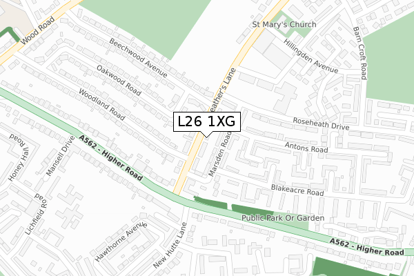 L26 1XG map - large scale - OS Open Zoomstack (Ordnance Survey)