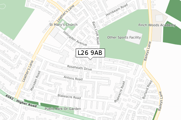 L26 9AB map - large scale - OS Open Zoomstack (Ordnance Survey)