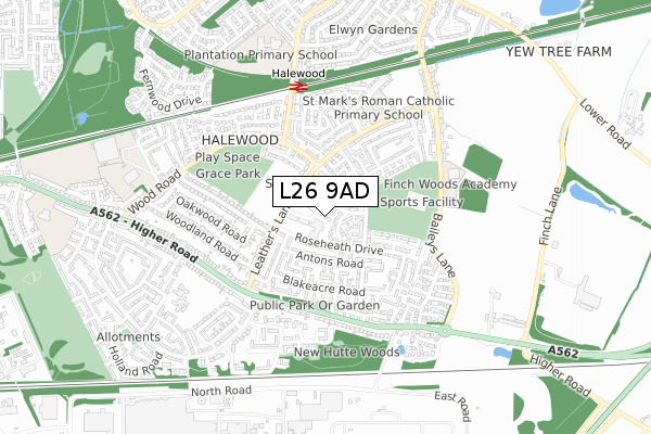 L26 9AD map - small scale - OS Open Zoomstack (Ordnance Survey) L26 9AD map - small scale - OS Open Zoomstack (Ordnance Survey)