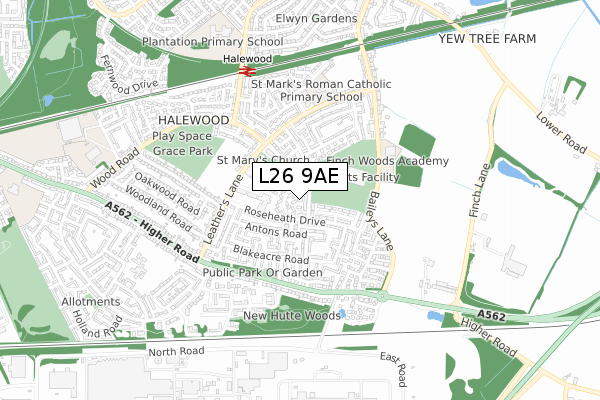 L26 9AE map - small scale - OS Open Zoomstack (Ordnance Survey)