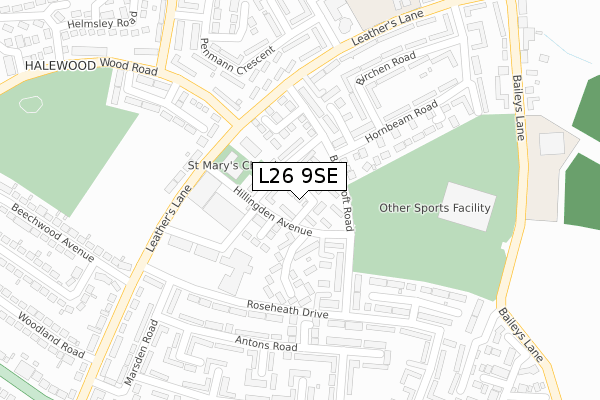 L26 9SE map - large scale - OS Open Zoomstack (Ordnance Survey)