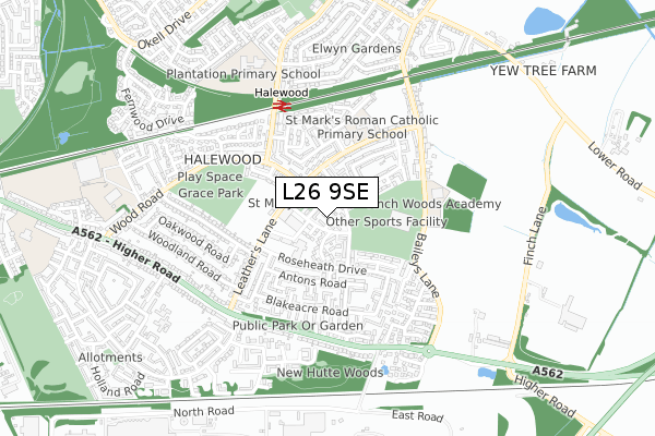 L26 9SE map - small scale - OS Open Zoomstack (Ordnance Survey) L26 9SE map - small scale - OS Open Zoomstack (Ordnance Survey)