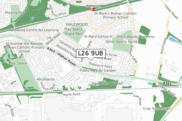 L26 9UB map - small scale - OS Open Zoomstack (Ordnance Survey)