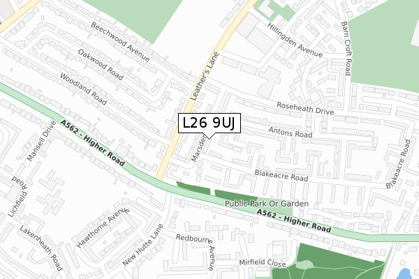 L26 9UJ map - large scale - OS Open Zoomstack (Ordnance Survey)