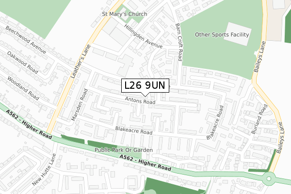 L26 9UN map - large scale - OS Open Zoomstack (Ordnance Survey) L26 9UN map - large scale - OS Open Zoomstack (Ordnance Survey)