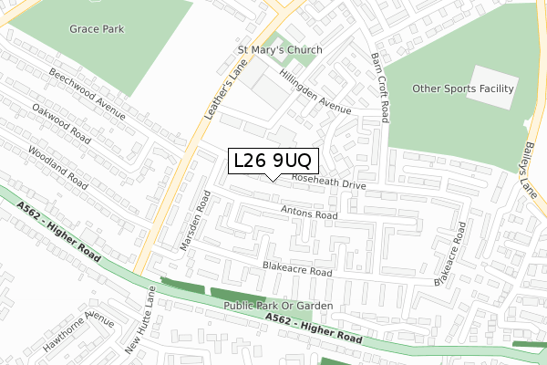 L26 9UQ map - large scale - OS Open Zoomstack (Ordnance Survey)