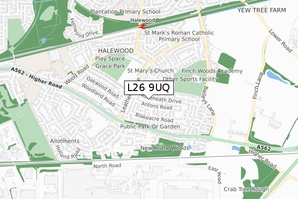 L26 9UQ map - small scale - OS Open Zoomstack (Ordnance Survey)