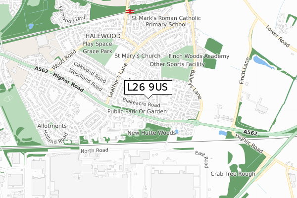 L26 9US map - small scale - OS Open Zoomstack (Ordnance Survey) L26 9US map - small scale - OS Open Zoomstack (Ordnance Survey)