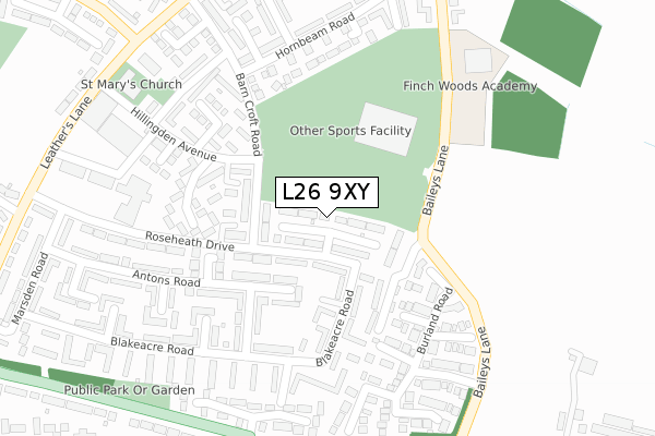 L26 9XY map - large scale - OS Open Zoomstack (Ordnance Survey)