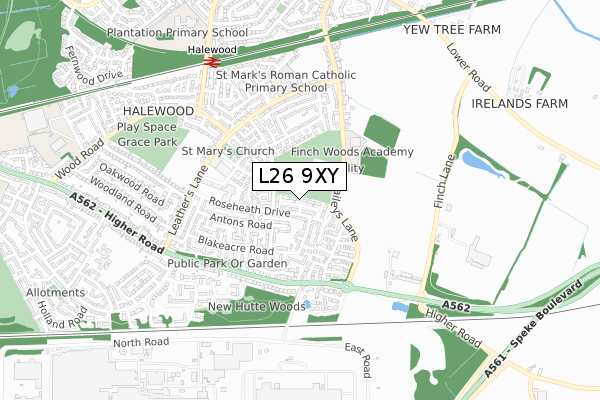 L26 9XY map - small scale - OS Open Zoomstack (Ordnance Survey) L26 9XY map - small scale - OS Open Zoomstack (Ordnance Survey)