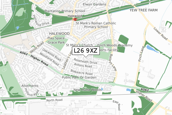 L26 9XZ map - small scale - OS Open Zoomstack (Ordnance Survey) L26 9XZ map - small scale - OS Open Zoomstack (Ordnance Survey)